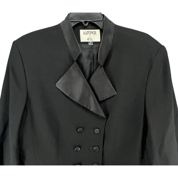 Kasper Vintage Tuxedo Jacket 16 Black Wool Satin Double Breasted Power Blazer - Picture 2 of 15